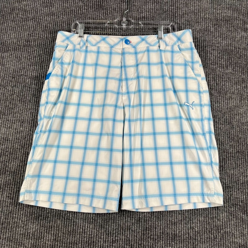 Puma Golf Shorts Mens Size 36 Blue White Check Chino Performance Outdoor Casual